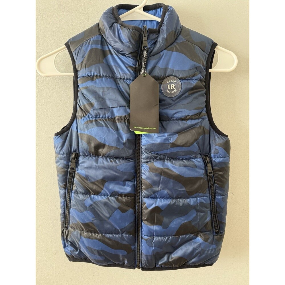 NEW Urban Republic Phillip Reversible Puffer‎ Vest Blue Camo Boys Size M